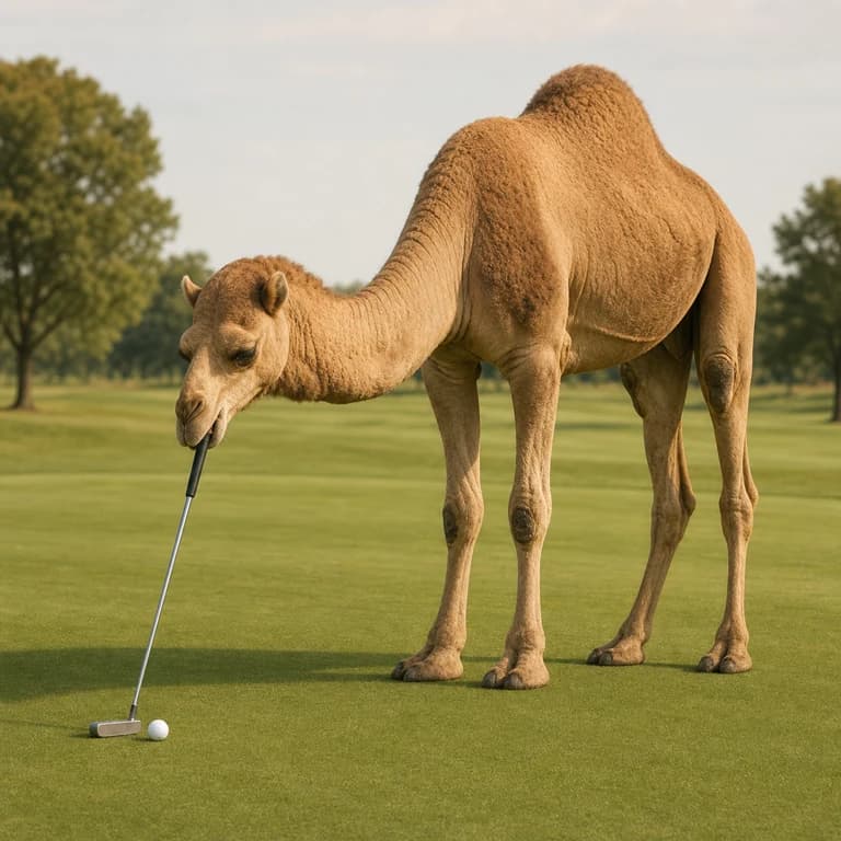 Camel playing golf