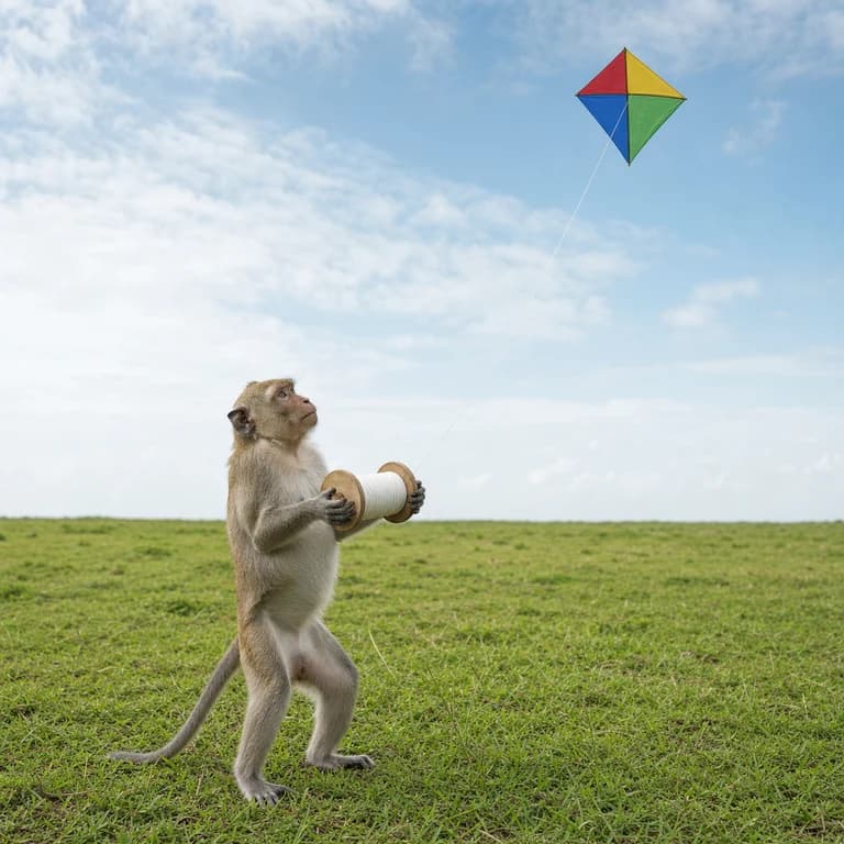 Macaque flying kite
