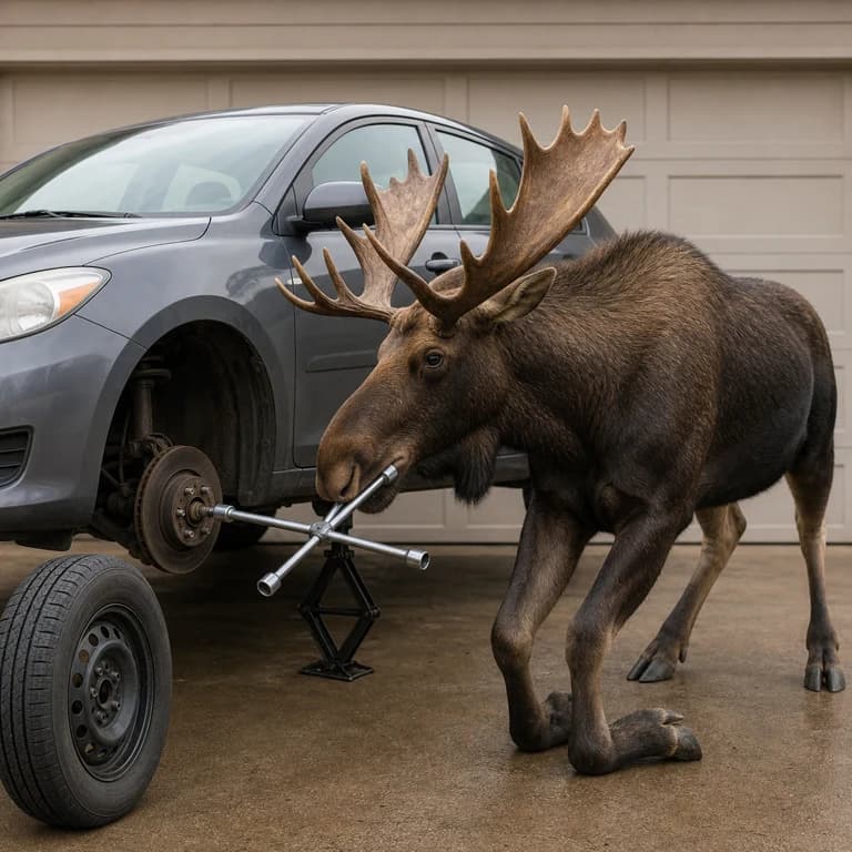 Moose changing tire
