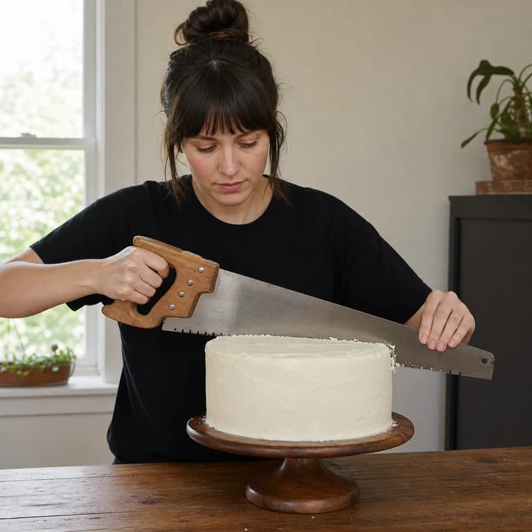 Sawing birthday cake